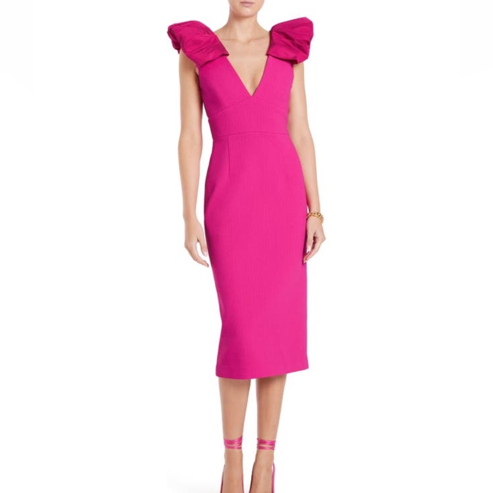 Rebecca Vallance Cupid's Bow Mixed Media Crepe & Taffeta Dress Barbiecore Size 2